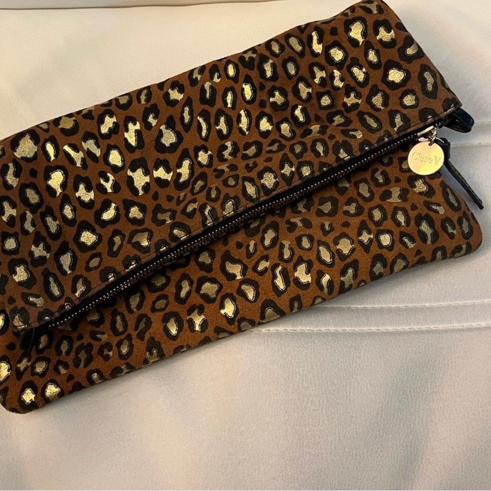 Clare V Metallic Leopard Fold Over Clutch